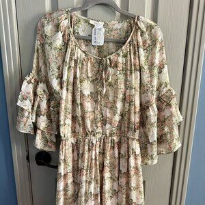 EASEL Los Angeles Ruffled Sleeve Dress Faded Sage Floral Size L